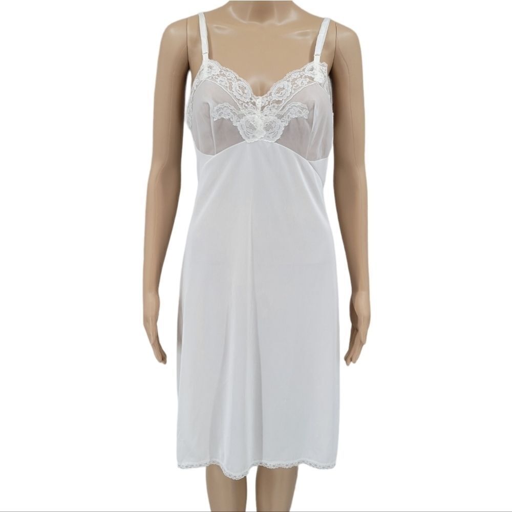 Lorraine Vintage White Slip Dress with Mesh and Lace Bust Women's 34